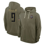 A.Falcons #9 Michael Penix Jr. Player Olive 2025 Salute to Service Hoodies Gdoa Stitched Jerseys
