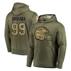 C.Browns #99 Julian Okwara Player Olive Salute to Service Pullover Hoodies Home Game Gdoa Stitched Jerseys