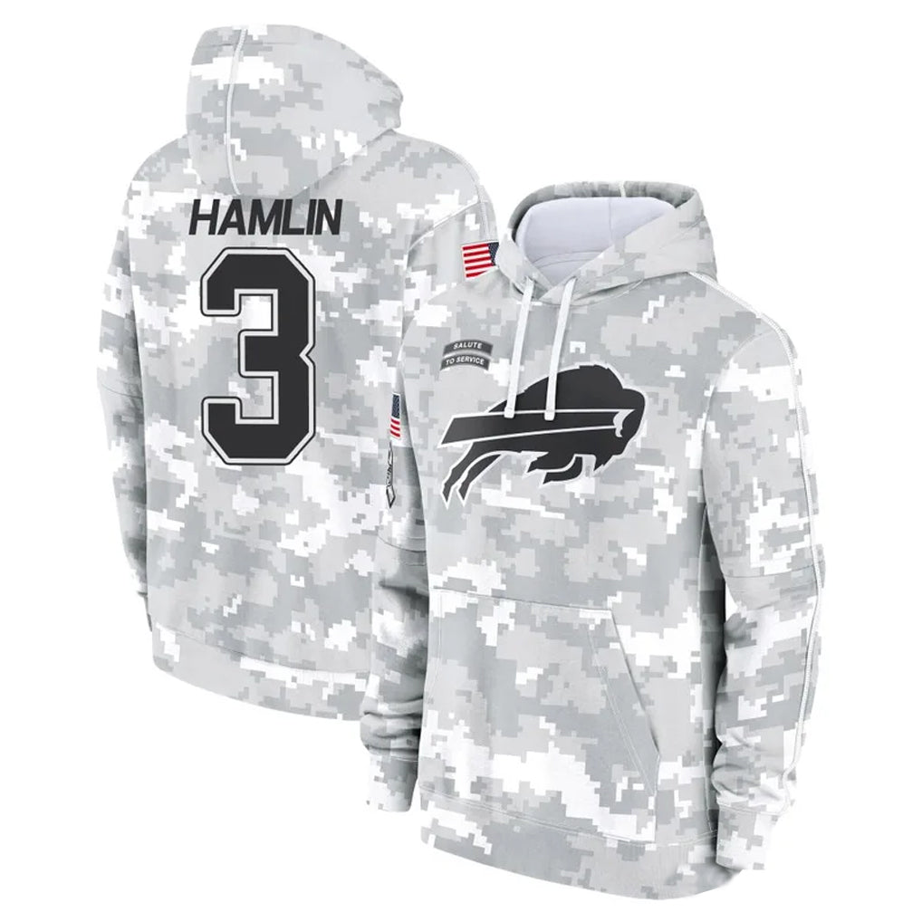 B.Bills #3 Damar Hamlin Player Arctic Camo Salute to Service Hoodies Game Gdoa Stitched Jerseys
