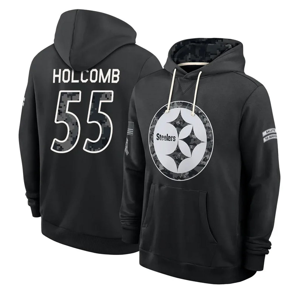 P.Steelers #55 Cole Holcomb Player 2026 Black Logo Pullover Hoodies Limited Game Gdoa Stitched Jerseys