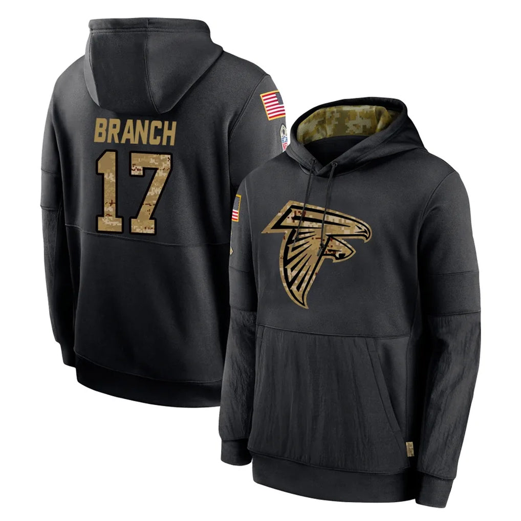 A.Falcons #17 Zachariah Branch Player Black Salute to Service Limited Black Hoodie Gdoa Stitched Jerseys