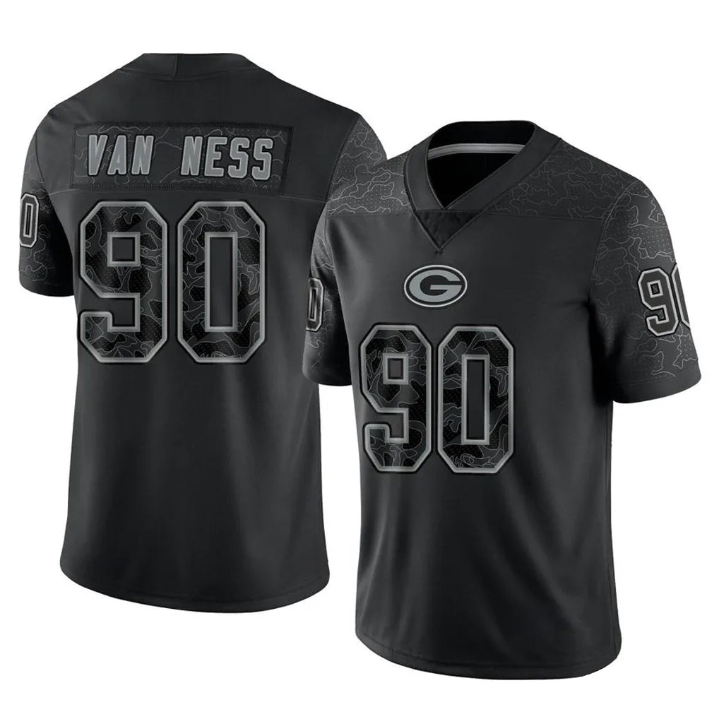 GB.Packers #90 Lukas Van Ness Player Black Reflective Limited Home Game Gdoa Stitched Jerseys