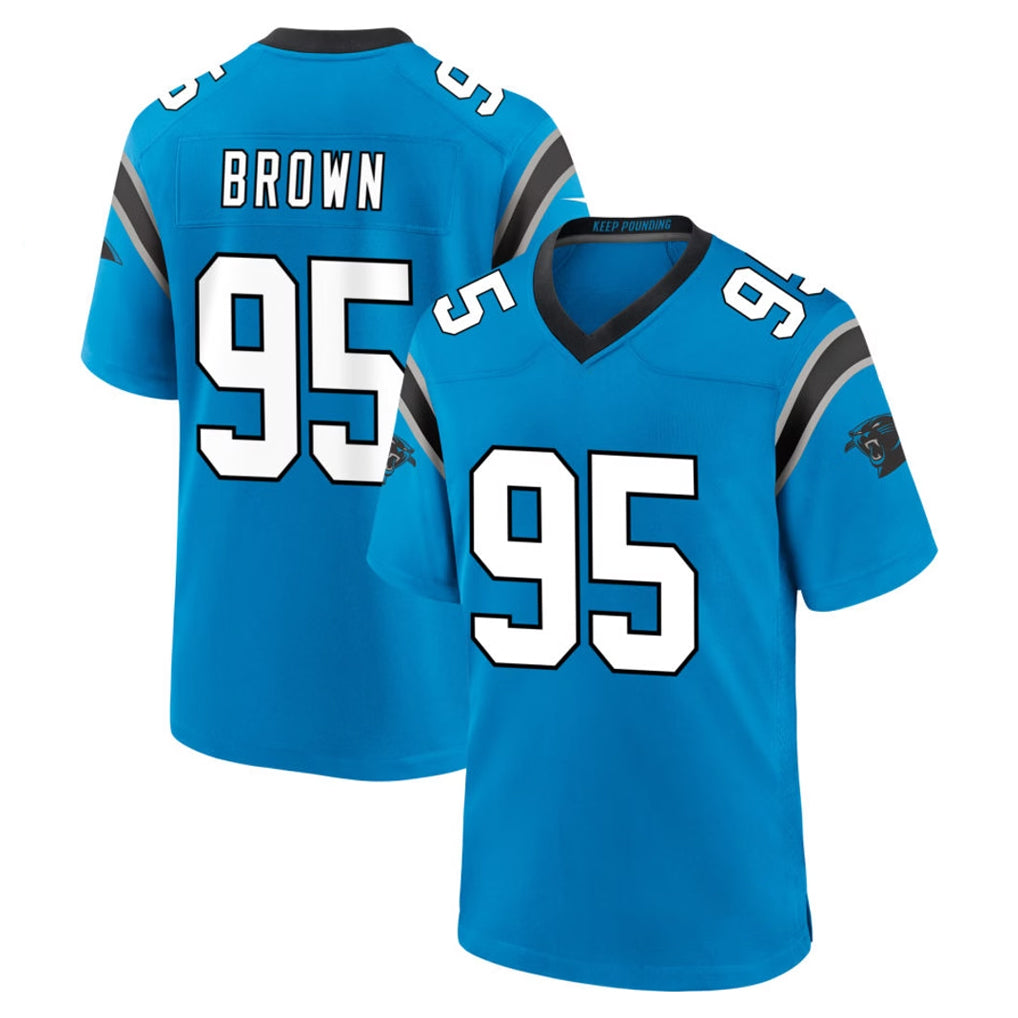 C.Panthers #95 Derrick Brown Player Blue Home Game Gdoa Stitched Jerseys