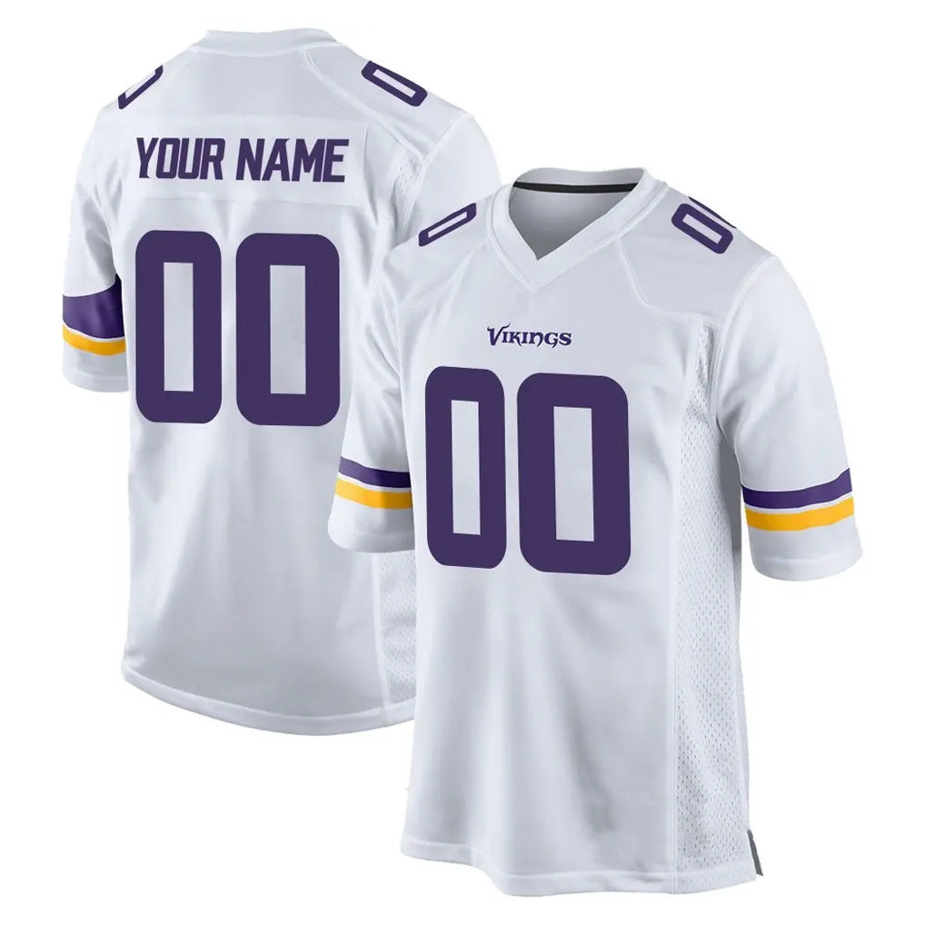 Custom M.Vikings White Home Game Any Name & Numbers Gdoa Stitched Jerseys