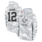 NO.Saints #12 Chris Olave Player Arctic Camo Salute to Service Pullover Hoodies Limited Game Gdoa Stitched Jerseys
