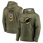 M.Dolphins #9 Joshua Uche Player Olive Salute to Service Pullover Hoodies Home Game Gdoa Stitched Jerseys