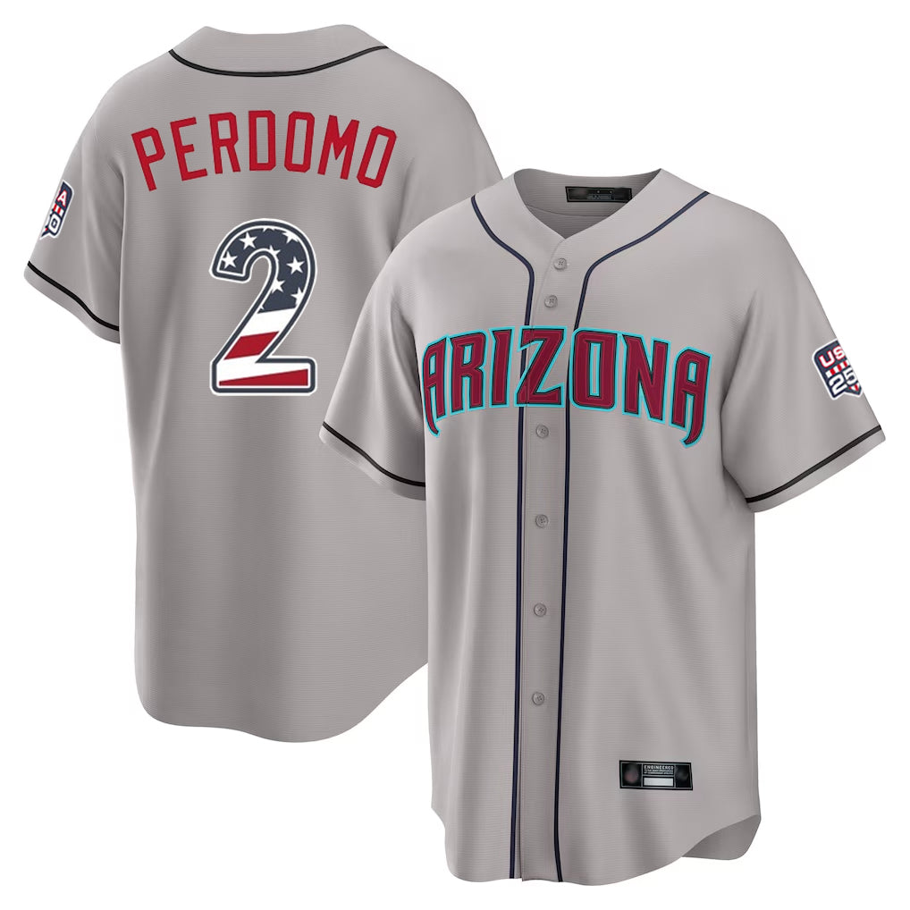 A.Diamondbacks #2 Geraldo Perdomo Player Gray USA 250 Fourth of July Home Game Gdoa250Ys Stitched Jerseys