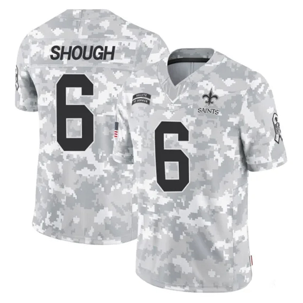 NO.Saints #6 Tyler Shough Player Arctic Camo Salute To Service Limited Game Gdoa Stitched Jerseys