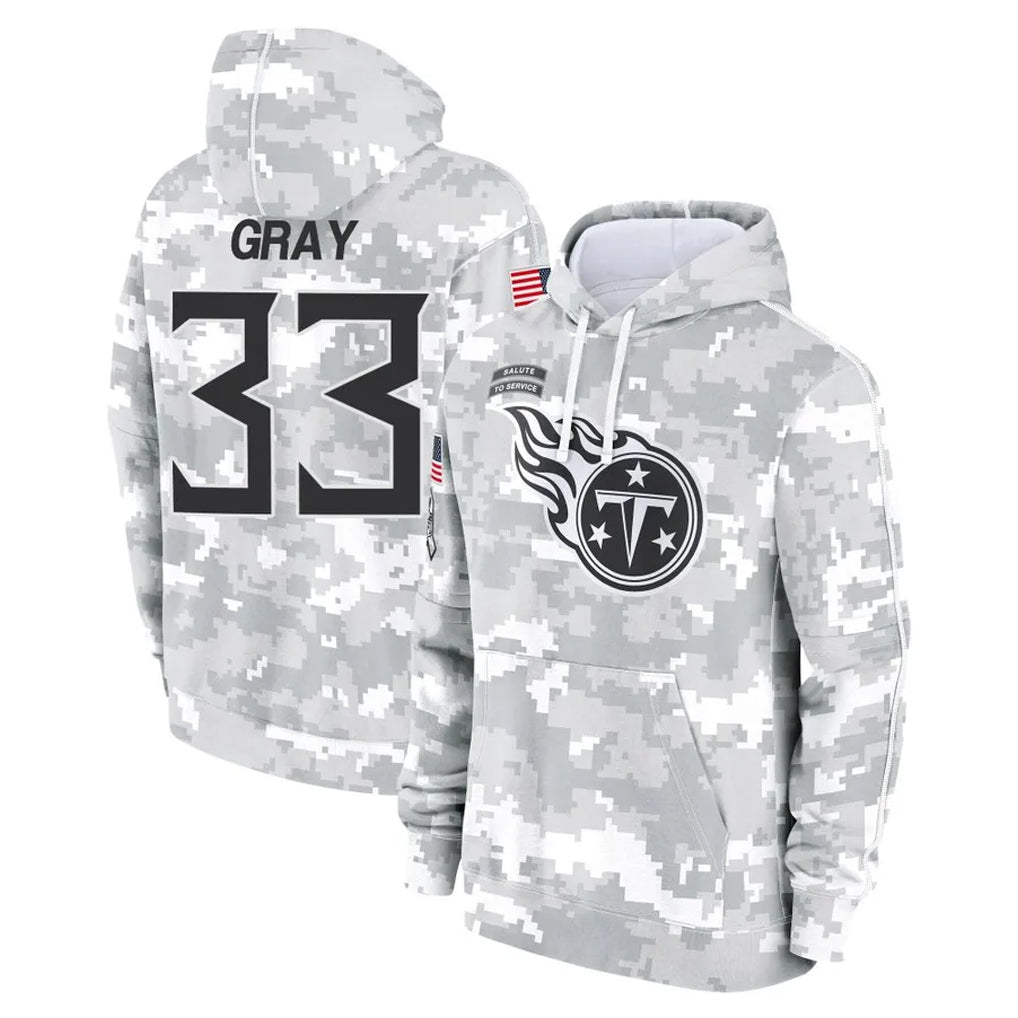 T.Titans #33 Cedric Gray Player Camo Arctic Salute to Service Pullover Hoodies Home Game Gdoa Stitched Jerseys