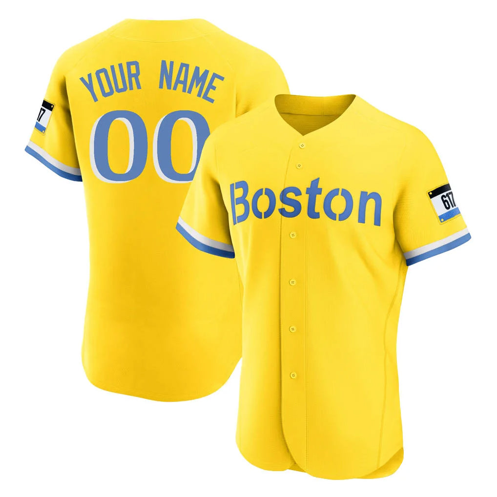 Custom B.Red Sox Yellow Limited Elite Home Game Any Name & Number Gdoa Stitched Jerseys
