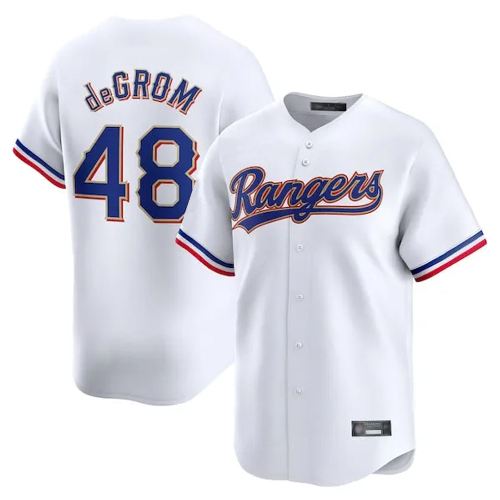 T.Rangers #48 Jacob deGrom Player White Gold Collection Limited Edition Fdoa Stitched Jerseys