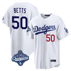 LA.Dodgers #50 Mookie Betts Player White World Series Meet Home Game Fdoa Stitched Jerseys