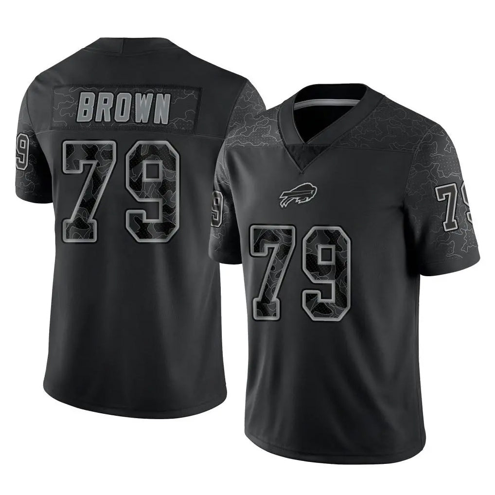 B.Bills #79 Spencer Brown Player Black RFLCTV Limited Gdoa Stitched Jerseys