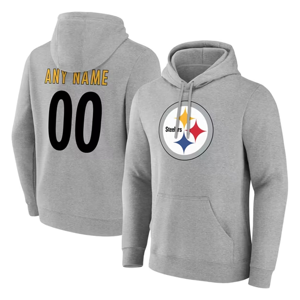 Custom P.Steelers Gray LOGO Pullover Hoodies Limited Any Name & Numbers Gdoa Stitched Jerseys
