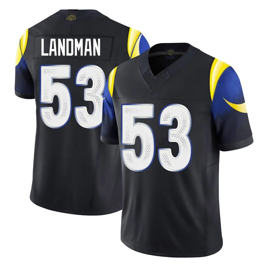 LA.Rams #53 Nate Landman Player Black Midnight Rivalries Collection Limited Home Game Gdoa Stitched Jerseys