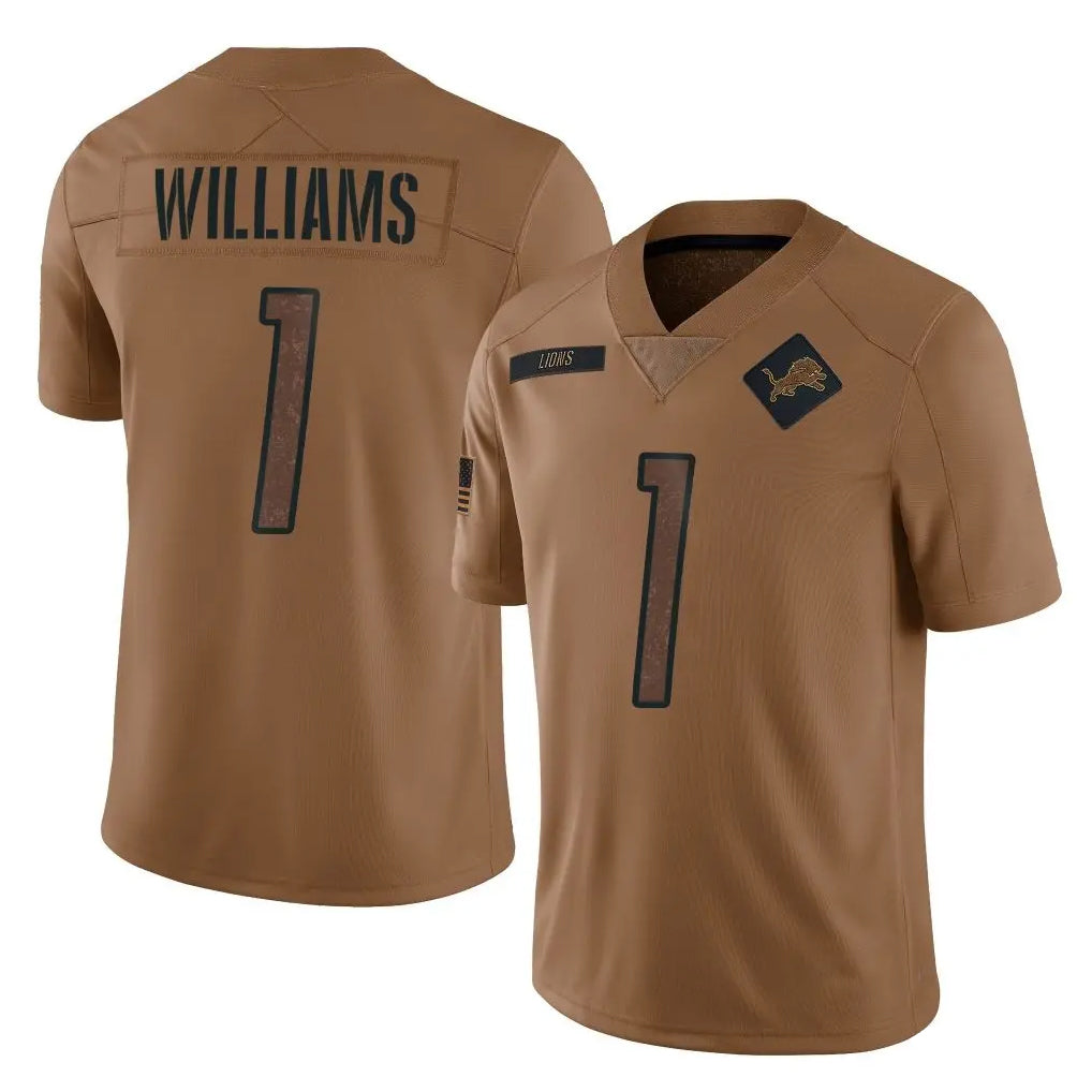 D.Lions #1 Jameson Williams Player Brown Salute To Service Limited Gdoa Stitched Jerseys