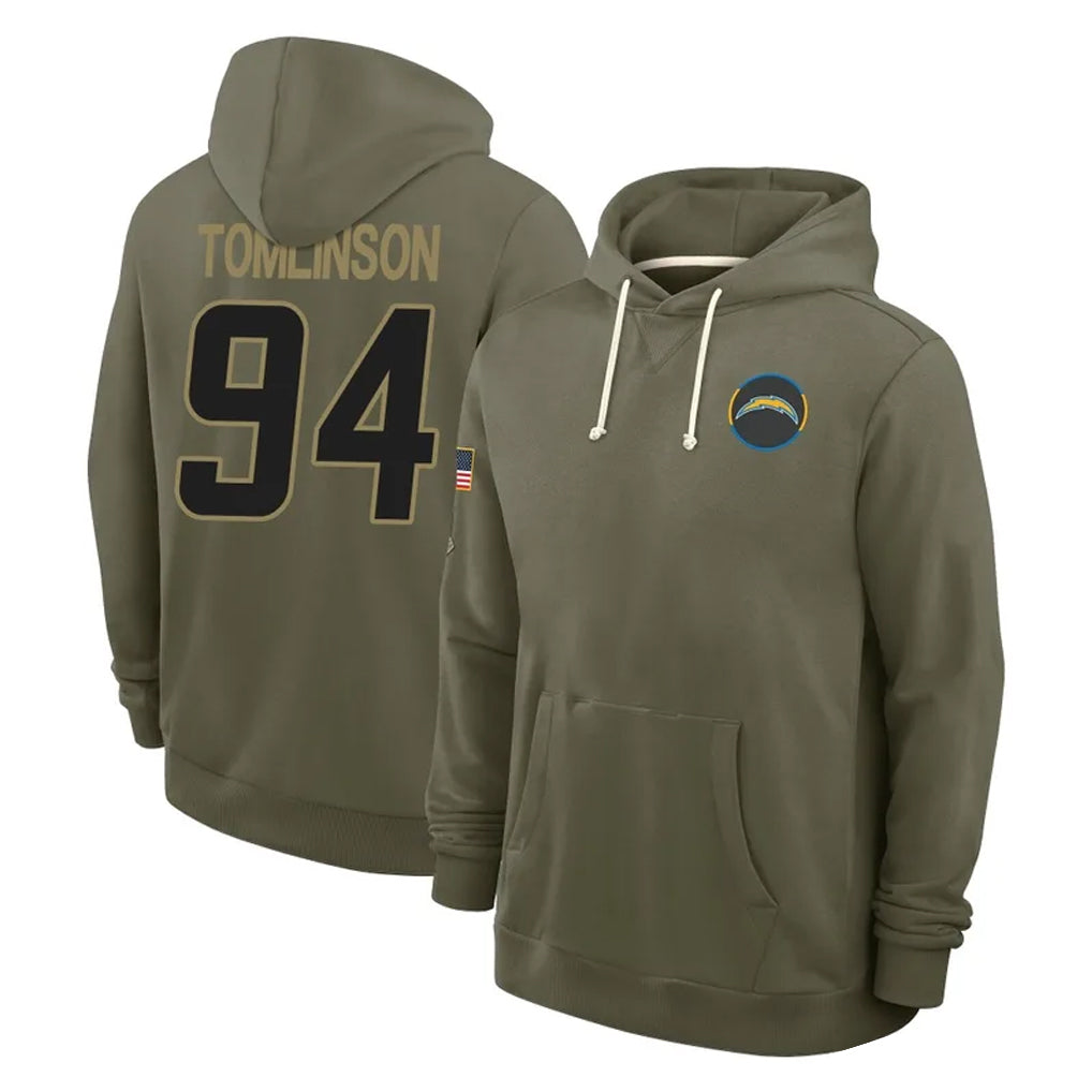 LA.Chargers #94 Dalvin Tomlinson Player Olive Salute to Service Pullover Hoodies Limited Gdoa Stitched Jerseys