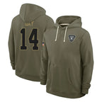 LV.Raiders #14 Matt Gay Player Olive Salute to Service Pullover Hoodies Limited Gdoa Stitched Jerseys
