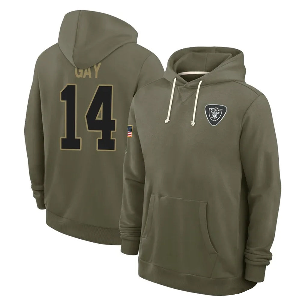 LV.Raiders #14 Matt Gay Player Olive Salute to Service Pullover Hoodies Limited Gdoa Stitched Jerseys