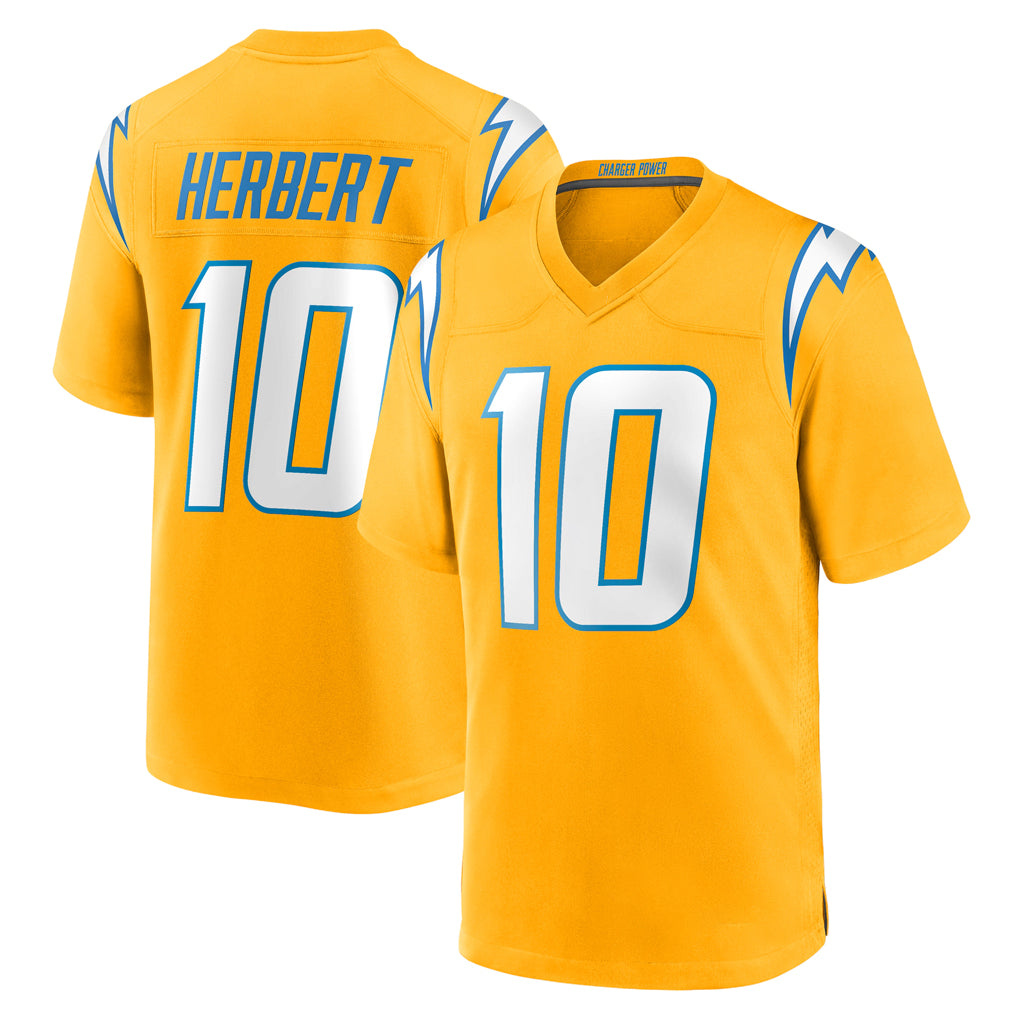 LA.Chargers #10 Justin Herbert Player Gold Home Game Gdoa Stitched Jerseys