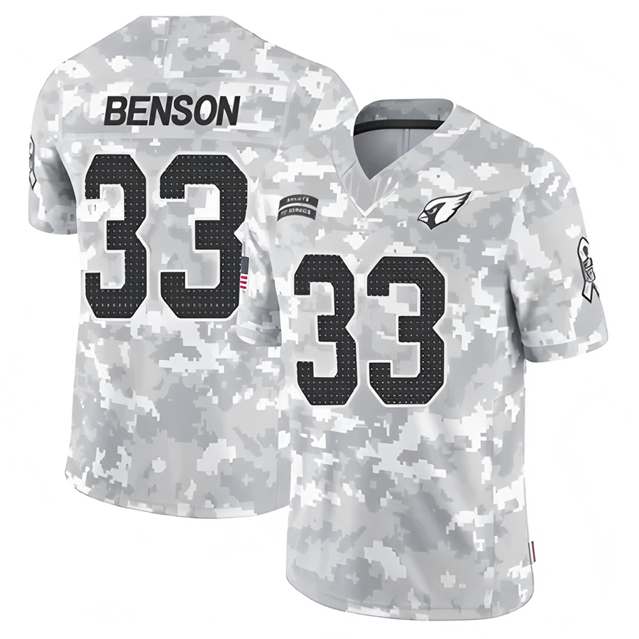 A.Cardinals #33 Trey Benson Player Camo Salute to Service Limited Gdoa Stitched Jerseys