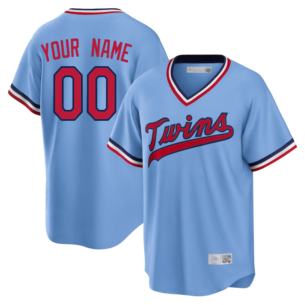 Custom M.Twins Light Blue Road Cooperstown Collection Any Name & Number T-shirt Gdoa Stitched Jerseys