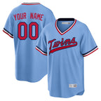 Custom M.Twins Light Blue Road Cooperstown Collection Any Name & Number T-shirt Gdoa Stitched Jerseys