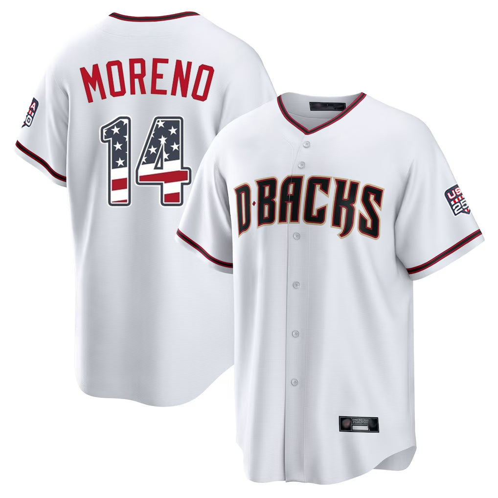 A.Diamondbacks #14 Gabriel Moreno Player White USA 250 Fourth of July Home Game Gdoa Stitched Jerseys