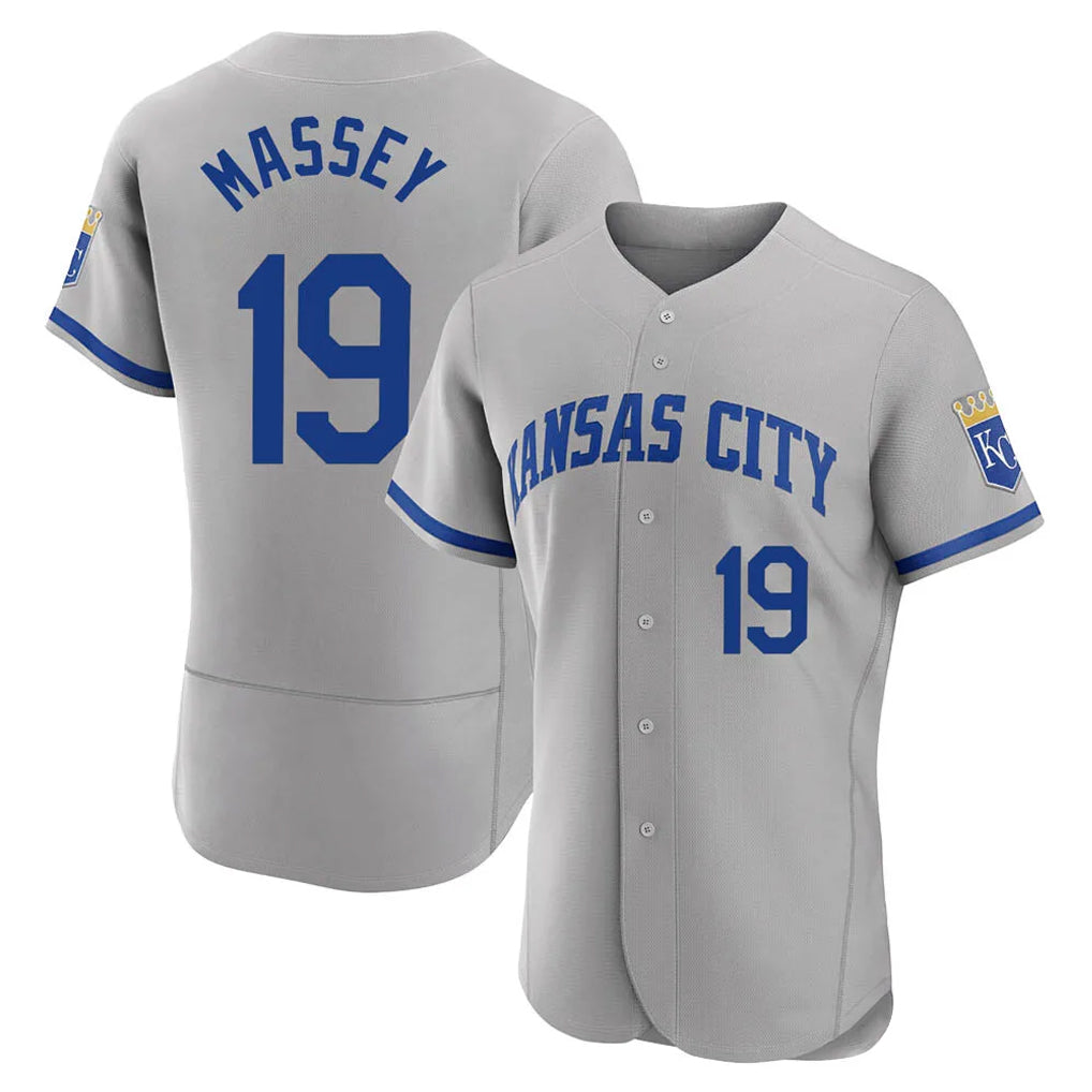KC.Royals #19 Michael Massey Player Gray Limited Elite Home Game Gdoa Stitched Jerseys