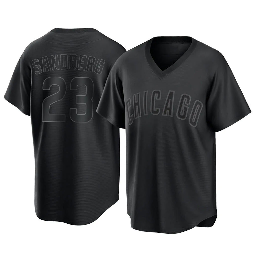 C.Cubs #23 Ryne Sandberg Player Black T-shirt Home Game Gdoa Stitched Jerseys