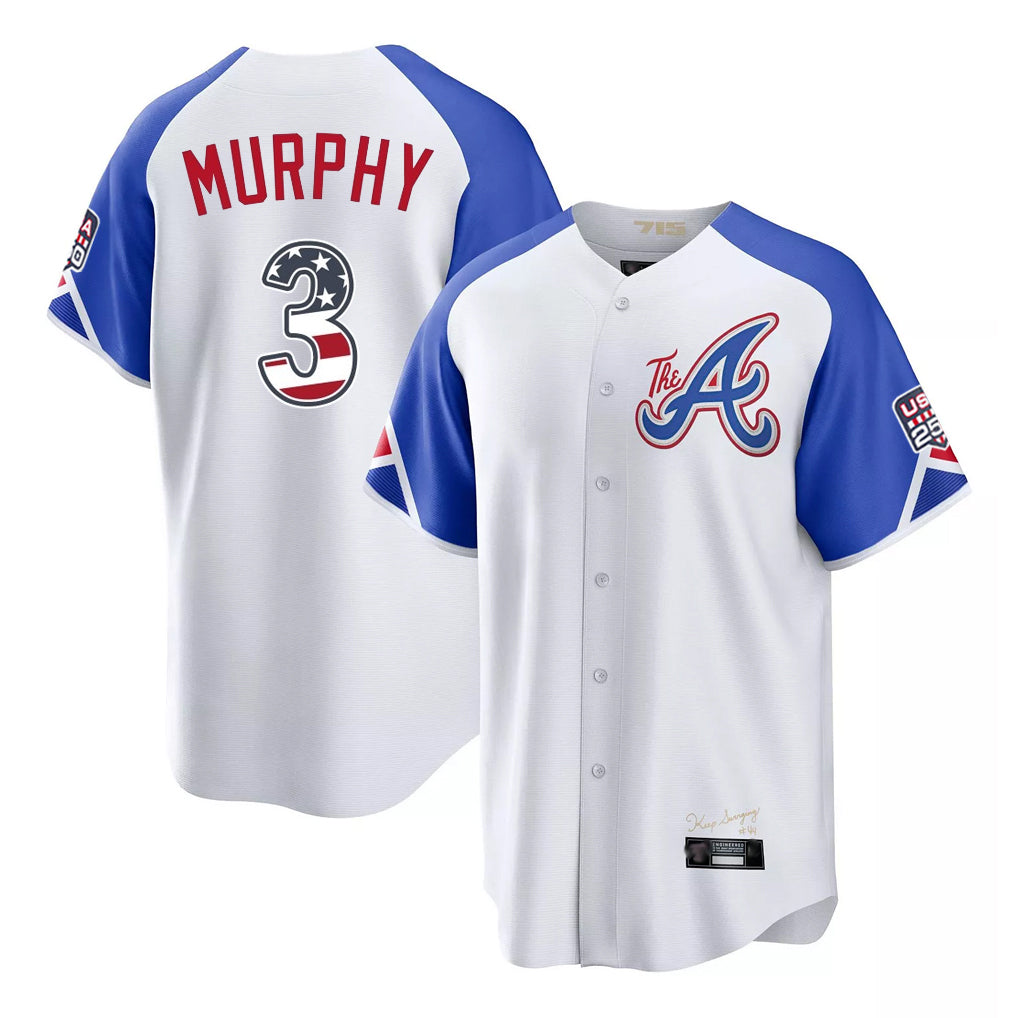 A.Braves #3 Dale Murphy Player White USA 250 Fourth Of July City Connect Home Game Gdoa250Ys Stitched Jerseys