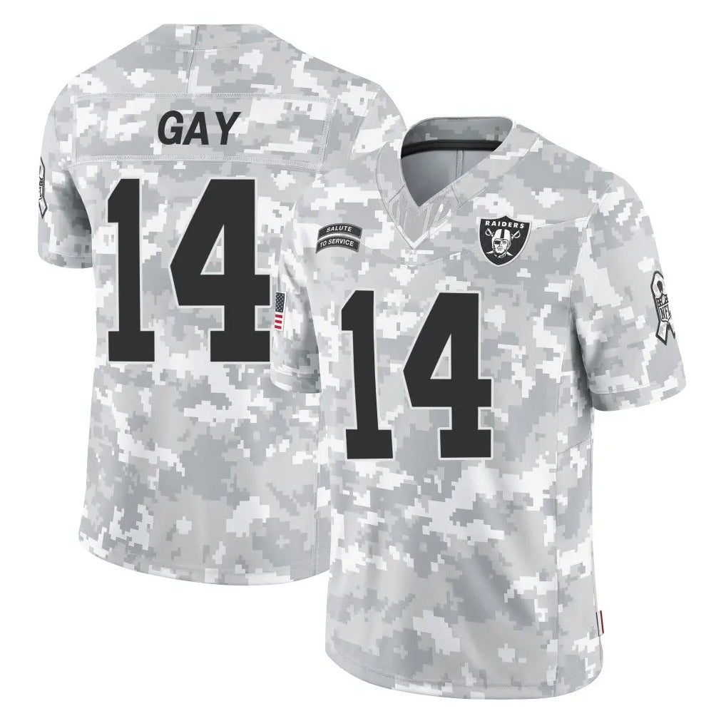 LV.Raiders #14 Matt Gay Player Arctic Camo Salute To Service Limited Game Gdoa Stitched Jerseys