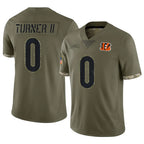 C.Bengals #0 DJ Turner II Player Olive Salute to Service Limited Game Gdoa Stitched Jerseys