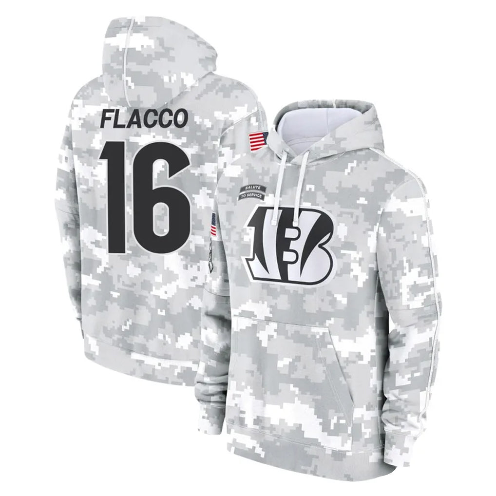 C.Bengals #16 Joe Flacco Player Arctic Camo Salute to Service Pullover Hoodie Limited Gdoa Stitched Jerseys