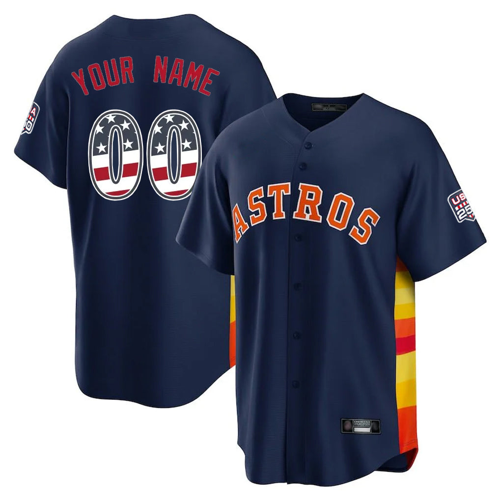 Custom H.Astros Navy USA 250 Fourth of July Limited Home Game Any Name & Number Gdoa Stitched Jerseys