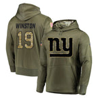 NY.Giants #19 Jameis Winston Player Olive Salute to Service Pullover Hoodies Home Game Gdoa Stitched Jerseys