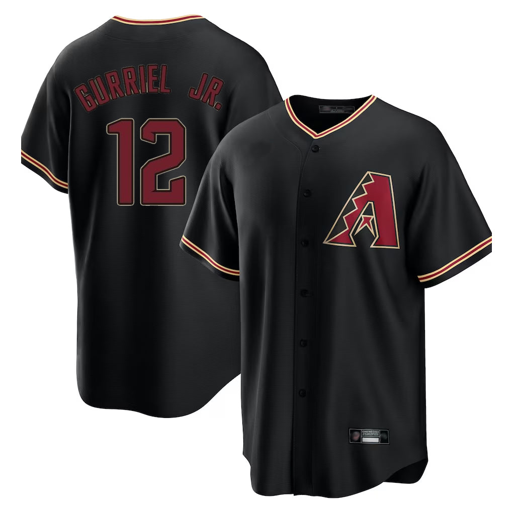 A.Diamondbacks #12 Lourdes Gurriel Jr Player Black Limited Home Gdoa Stitched Jerseys