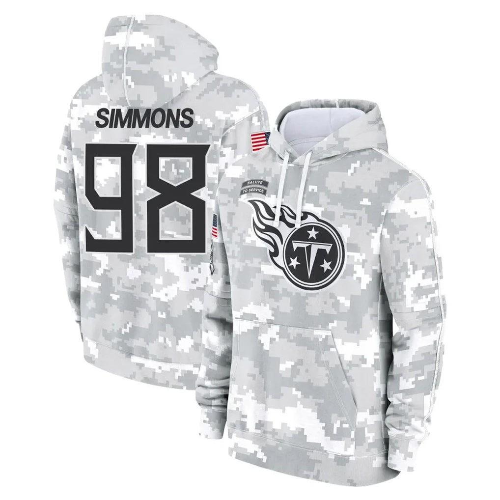 T.Titans #98 Jeffery Simmons Player Camo Arctic Salute to Service Pullover Hoodies Home Game Gdoa Stitched Jerseys