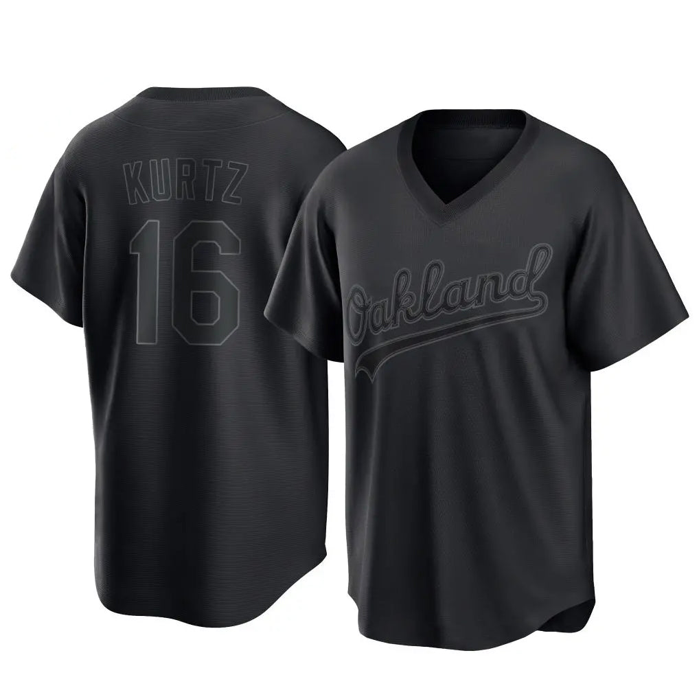 Athletics #16 Nick Kurtz Player Black Pitch Fashion T-shirt Home Game Gdoa Stitched Jerseys