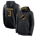 M.Dolphins #3 Chris Johnson Player Black Salute to Service Hoodies Limited Game Gdoa Stitched Jerseys
