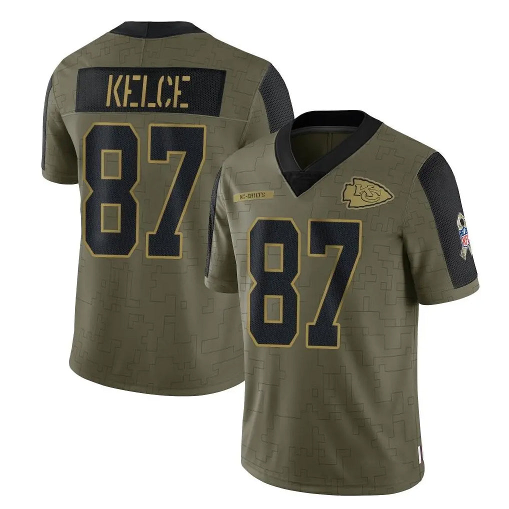 KC.Chiefs #87 Travis Kelce Player Olive Salute To Service Limited Game Gdoa Stitched Jerseys