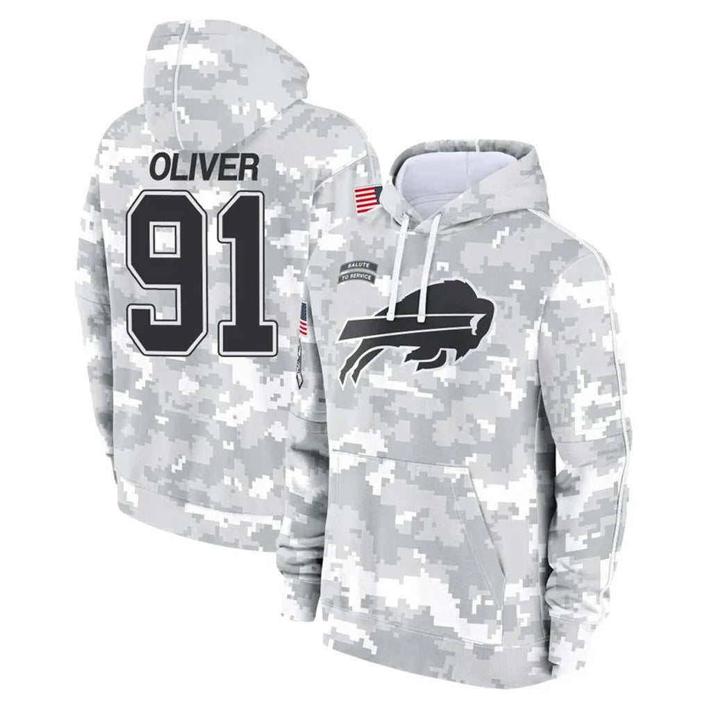 B.Bills #91 Ed Oliver Player Arctic Camo Salute to Service Hoodies Gdoa Stitched Jerseys