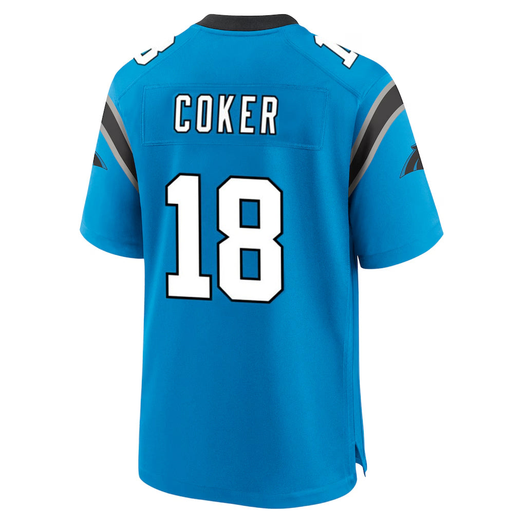 C.Panthers #18 Jalen Coker Player Blue Home Game Gdoa Stitched Jerseys