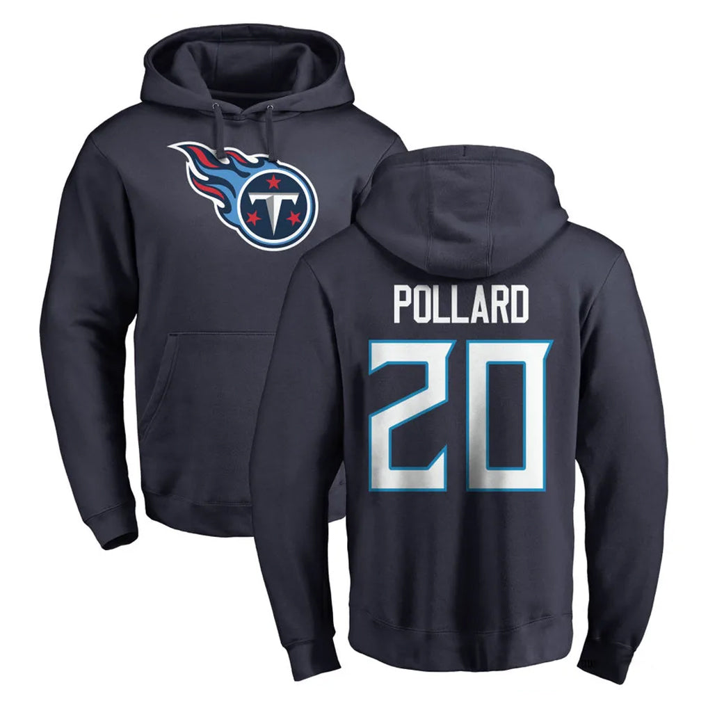 T.Titans #20 Tony Pollard Player Navy Logo Pullover Hoodies Home Game Gdoa Stitched Jerseys