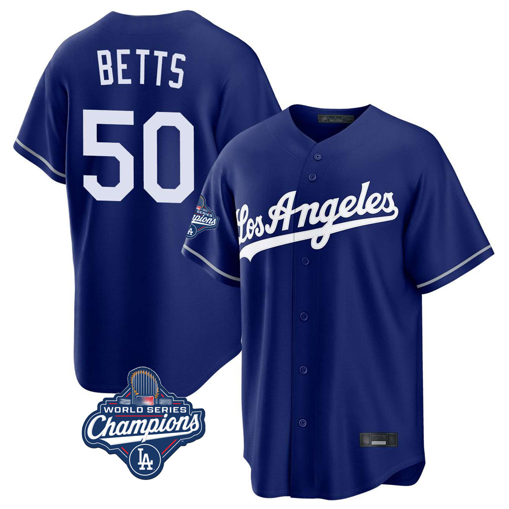 LA.Dodgers #50 Mookie Betts Player Royal World Series Meet Game Fdoa Stitched Jerseys