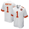 KC.Chiefs #1 Xavier Worthy Player White Home Game Gdoa Stitched Jerseys