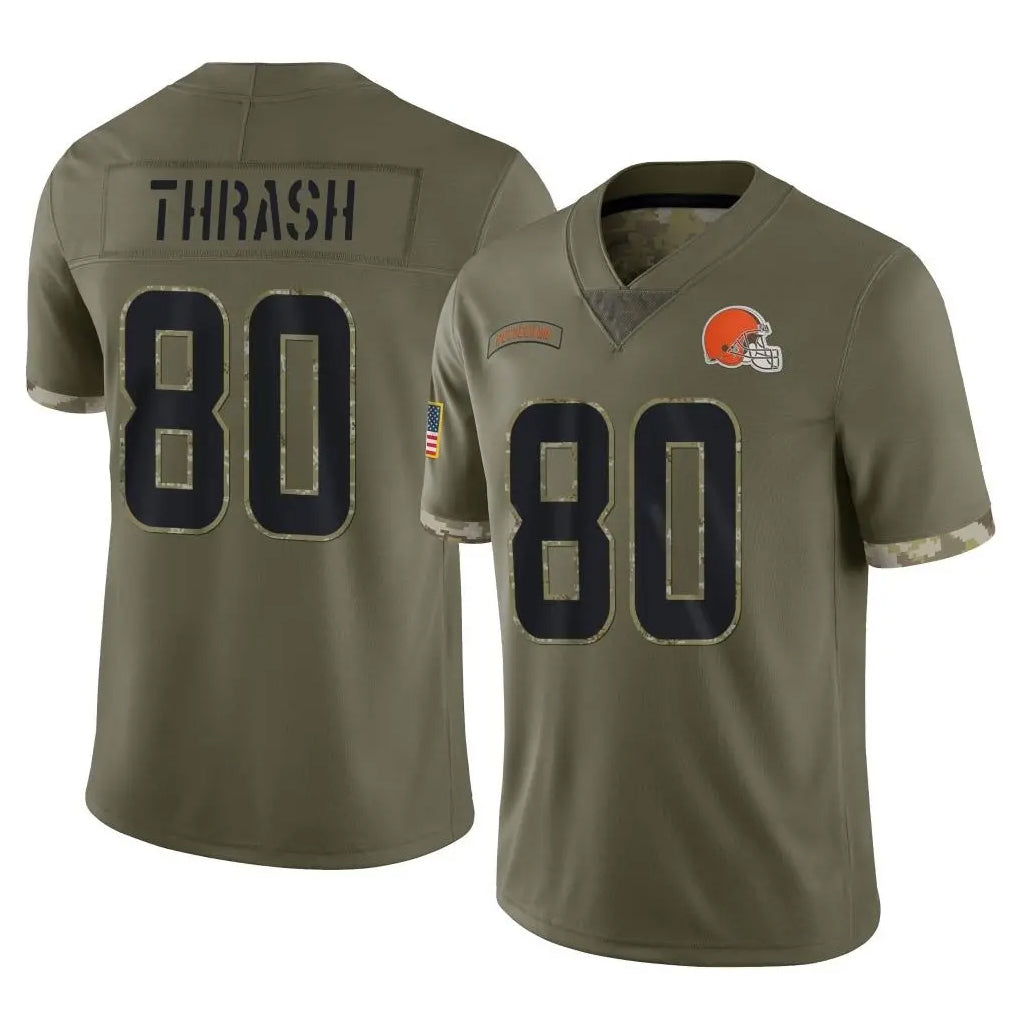 C.Browns #80 Jamari Thrash Player Olive Salute to Service Limited Game Gdoa Stitched Jerseys
