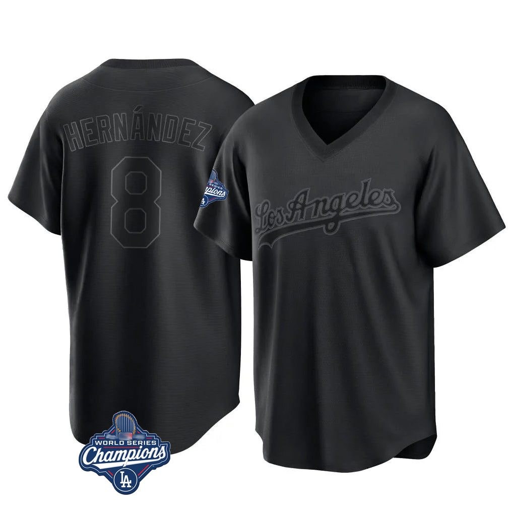 LA.Dodgers #8 Enrique Hern¨¢ndez Player Black World Series Meet Pitch Fashion T-shirt Fdoa Stitched Jerseys