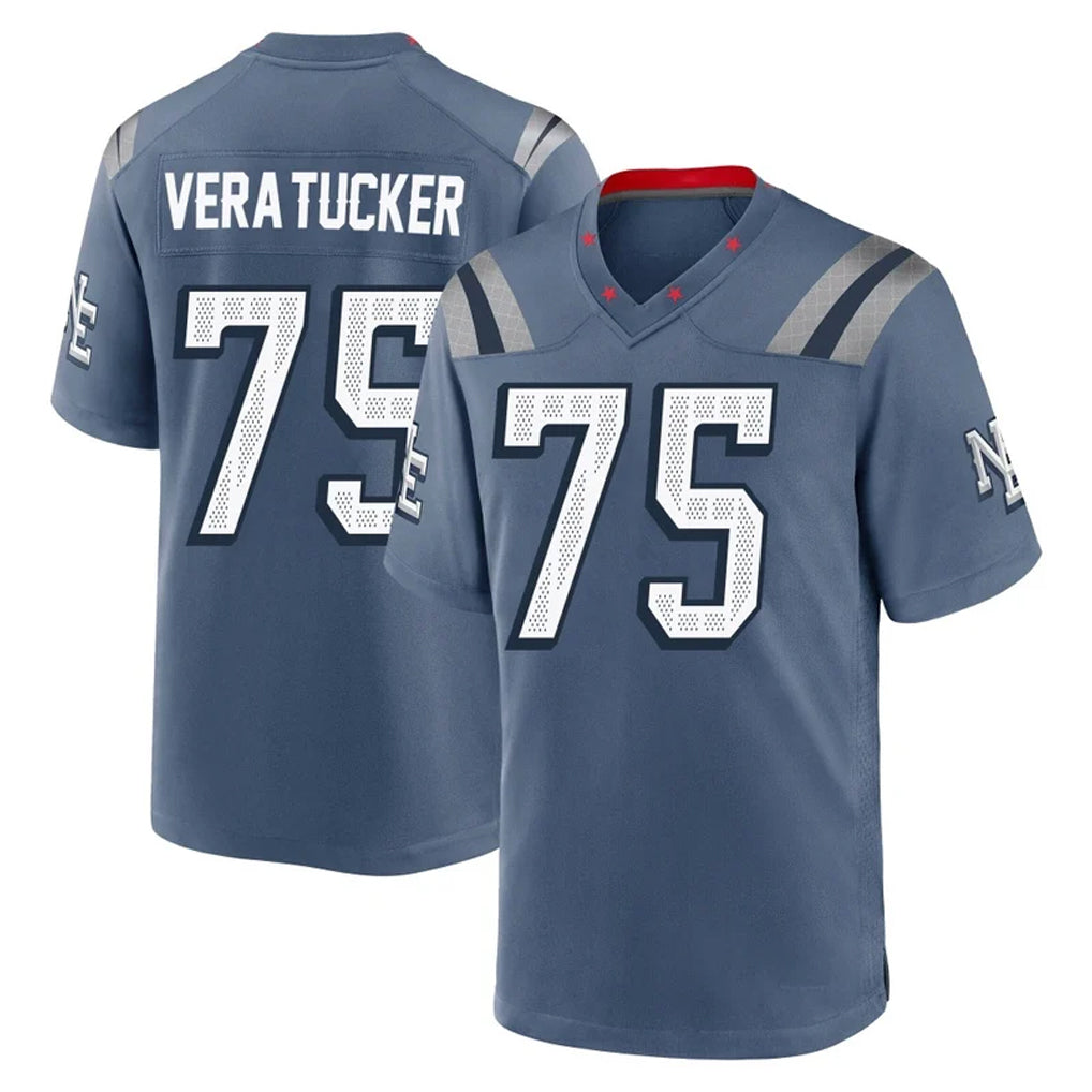 NE.Patriots #75 Alijah Vera-Tucker Player Blue Rivalries Collection Home Game Gdoa Stitched Jerseys