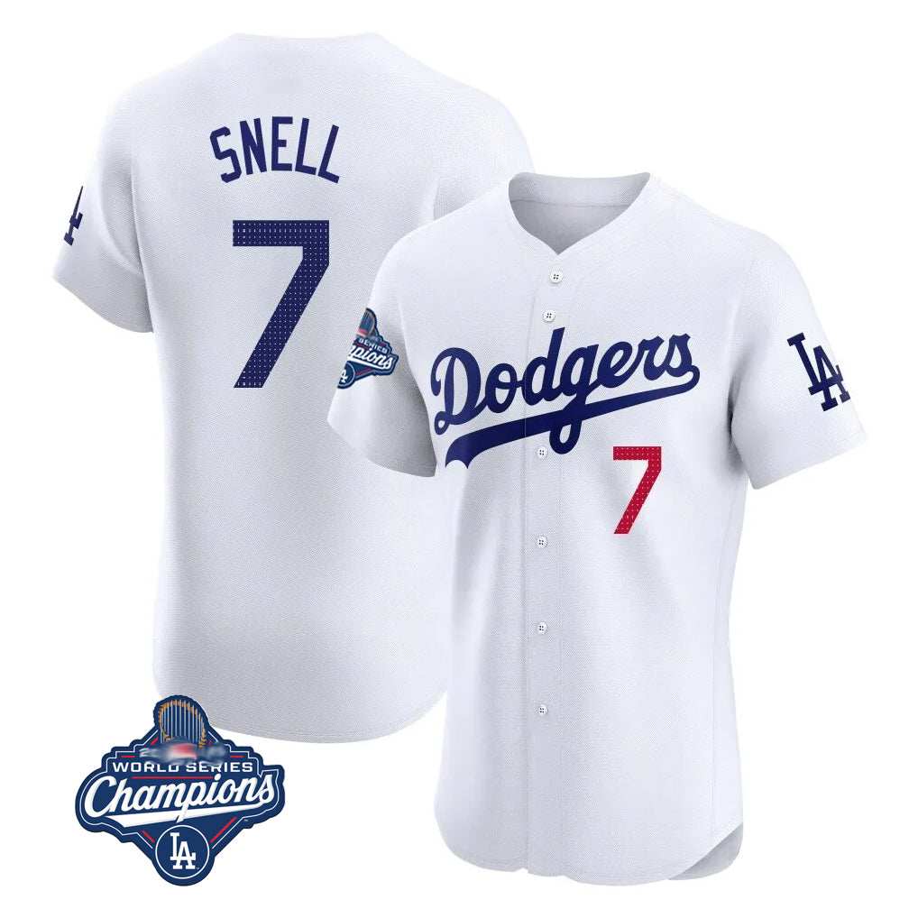 LA.Dodgers #7 Blake Snell Player White Limited Elite World Series Meet Home Fdoa Stitched Jerseys